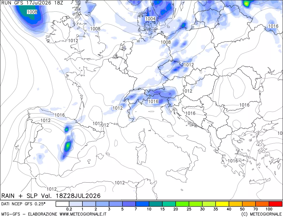 mappa Precipitazioni e pressione SLM