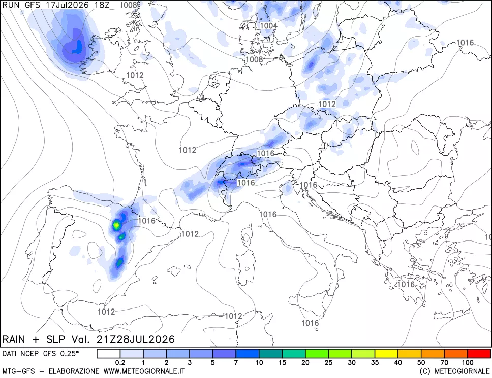 mappa Precipitazioni e pressione SLM