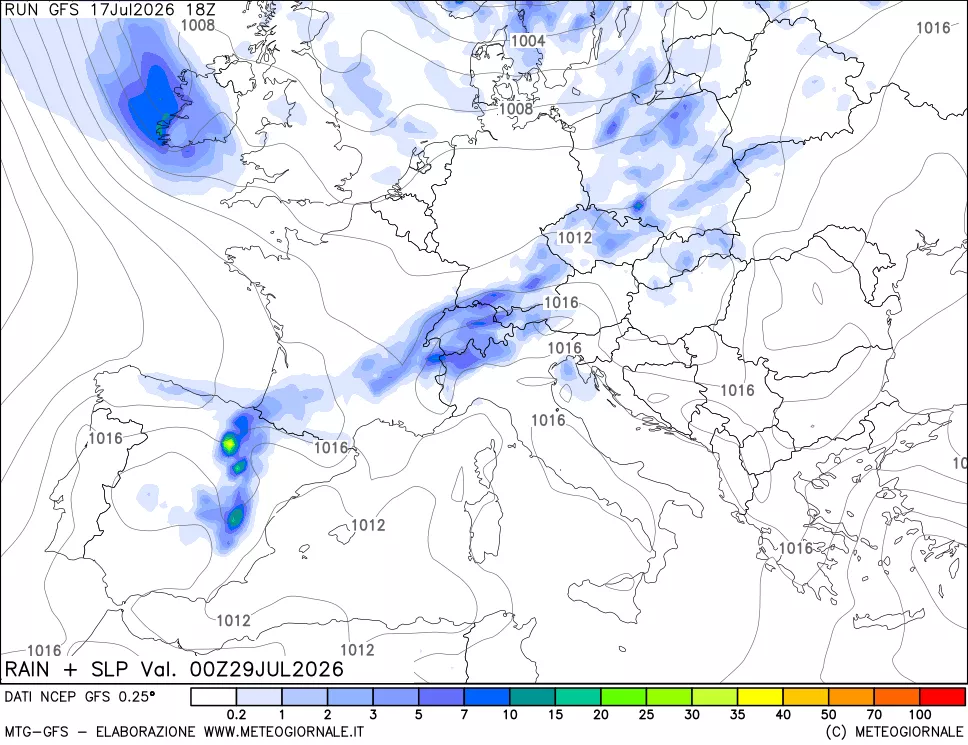 mappa Precipitazioni e pressione SLM