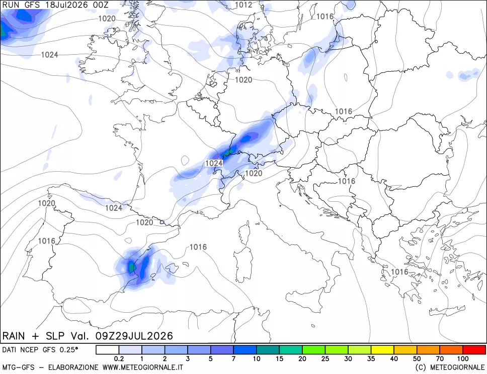 mappa Precipitazioni e pressione SLM
