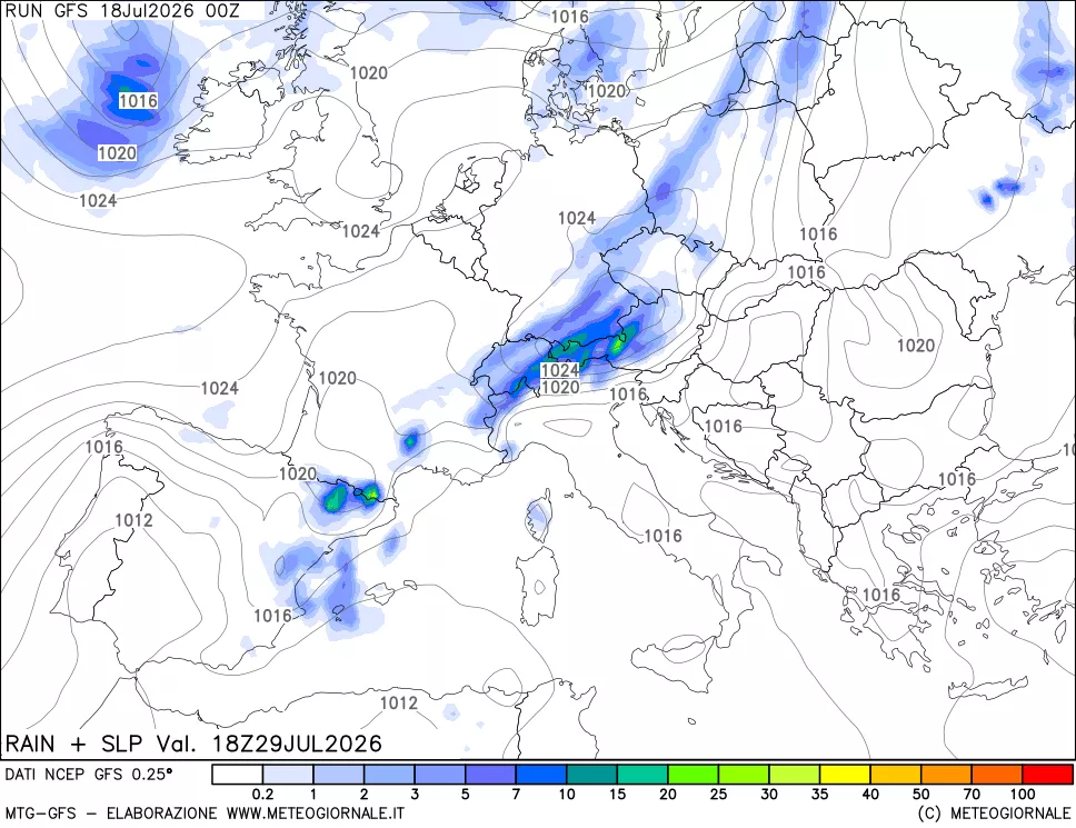 mappa Precipitazioni e pressione SLM