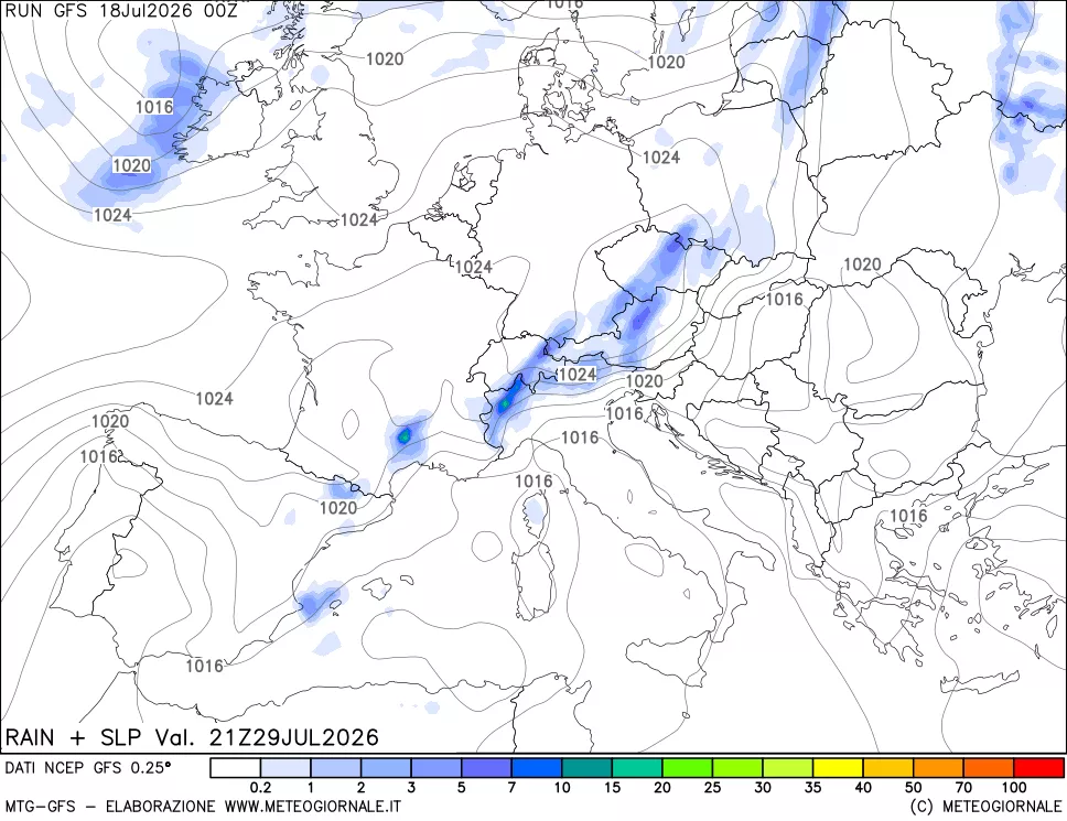 mappa Precipitazioni e pressione SLM