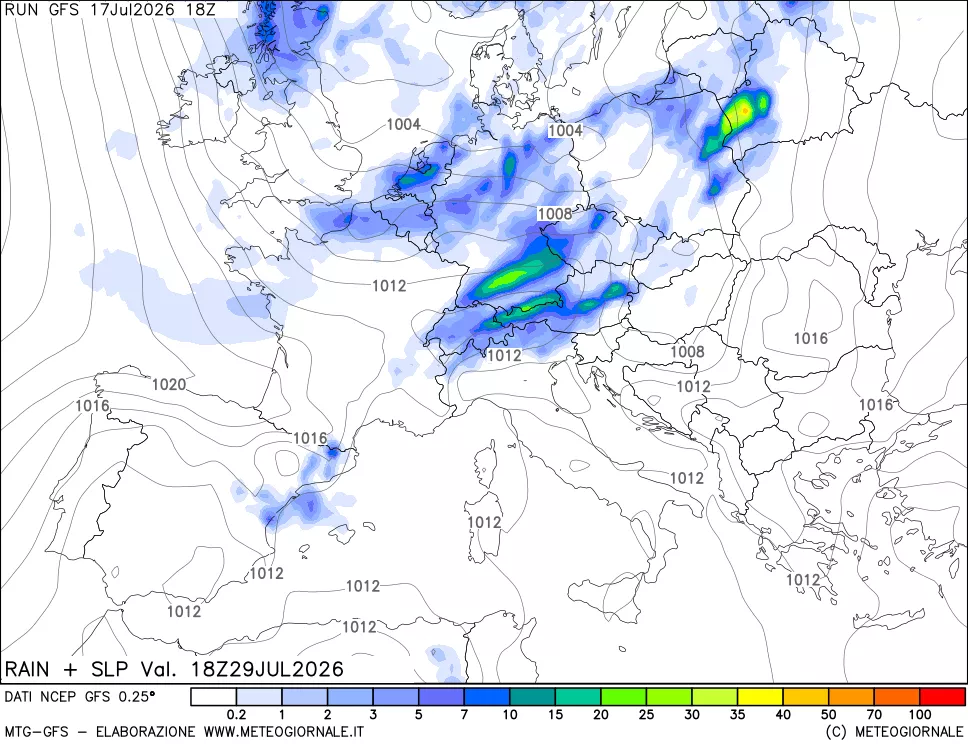 mappa Precipitazioni e pressione SLM