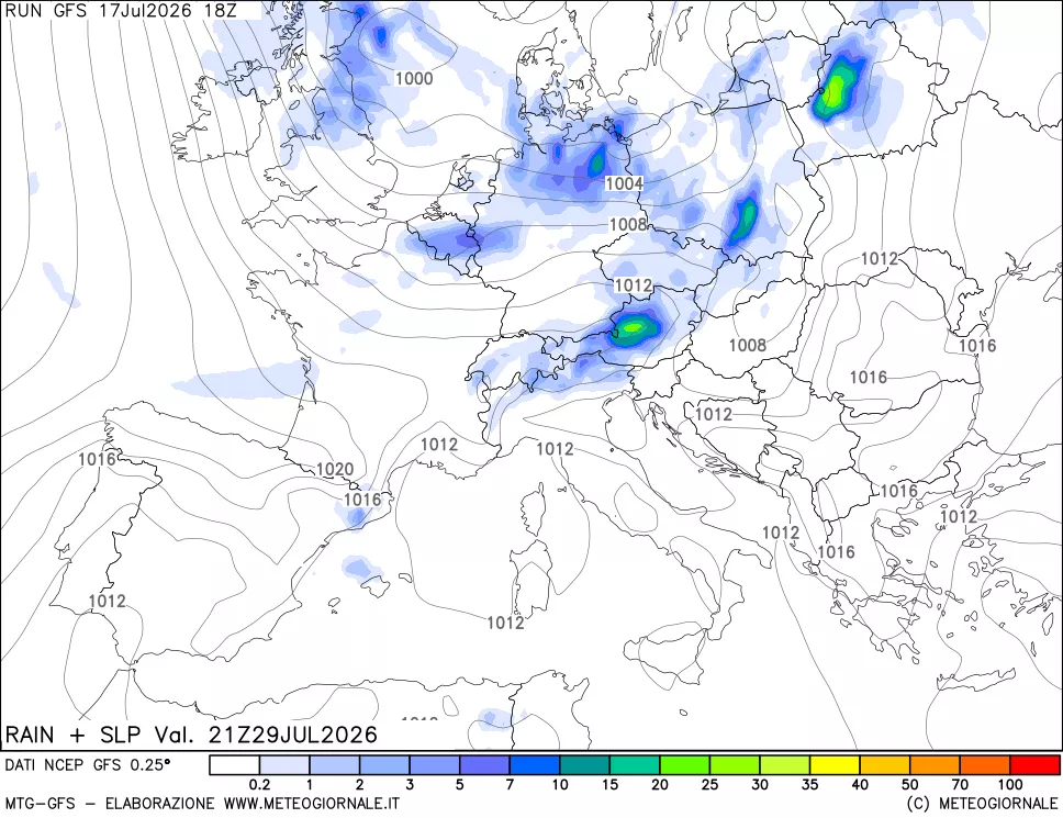 mappa Precipitazioni e pressione SLM