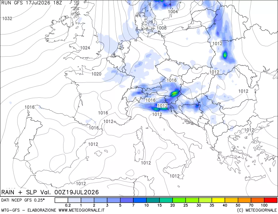 mappa Precipitazioni e pressione SLM