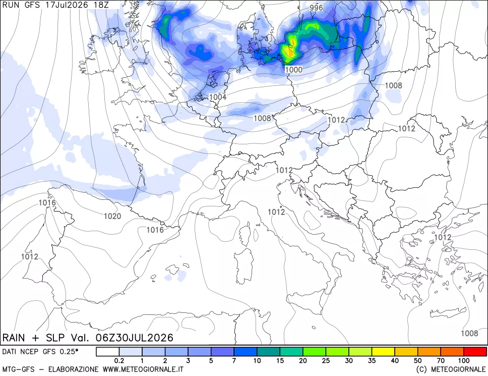 mappa Precipitazioni e pressione SLM