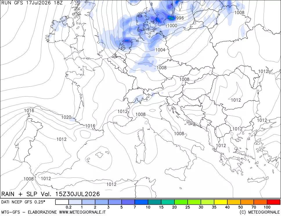 mappa Precipitazioni e pressione SLM