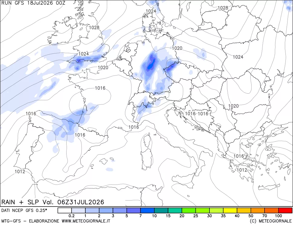 mappa Precipitazioni e pressione SLM