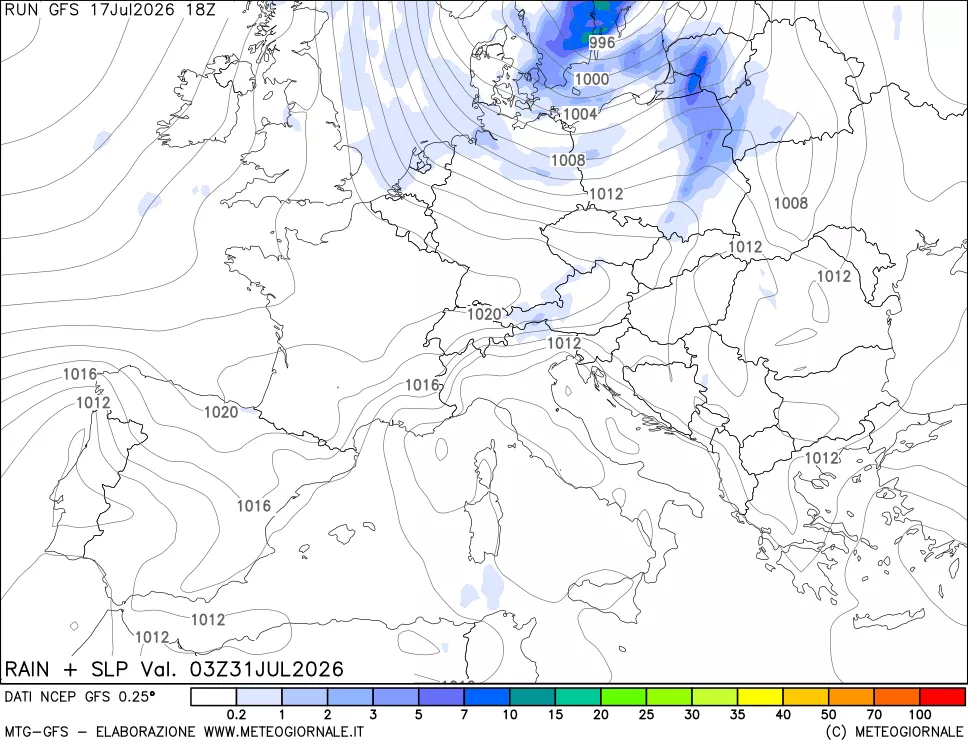 mappa Precipitazioni e pressione SLM