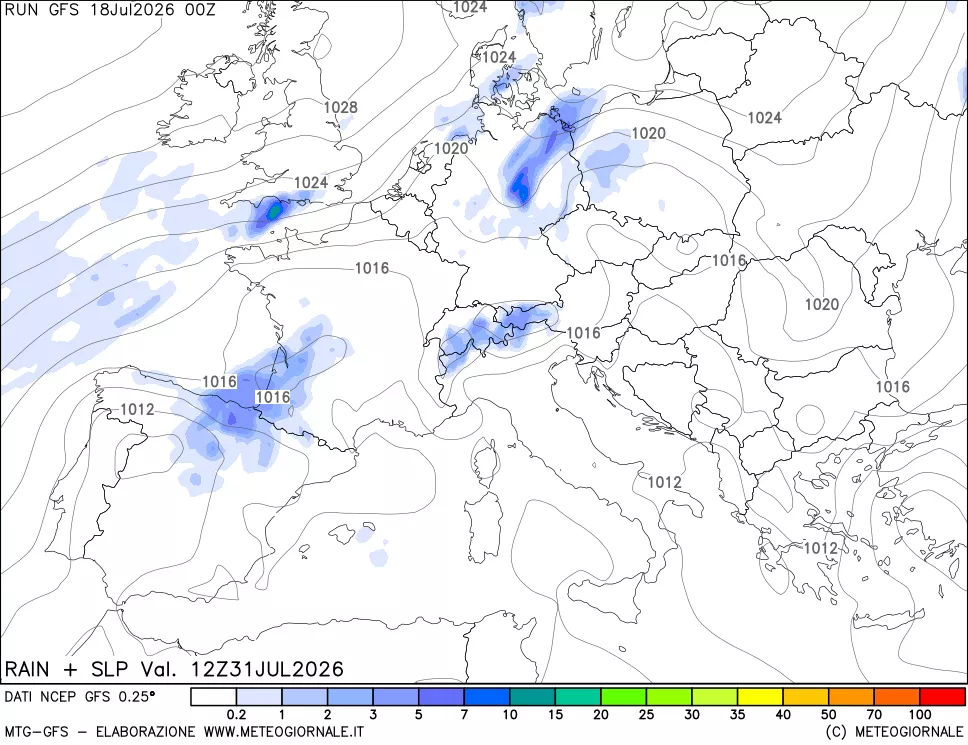 mappa Precipitazioni e pressione SLM