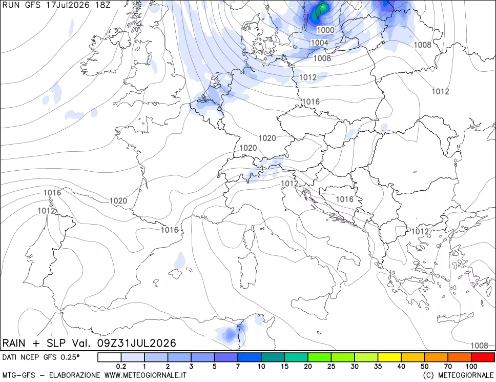 mappa Precipitazioni e pressione SLM