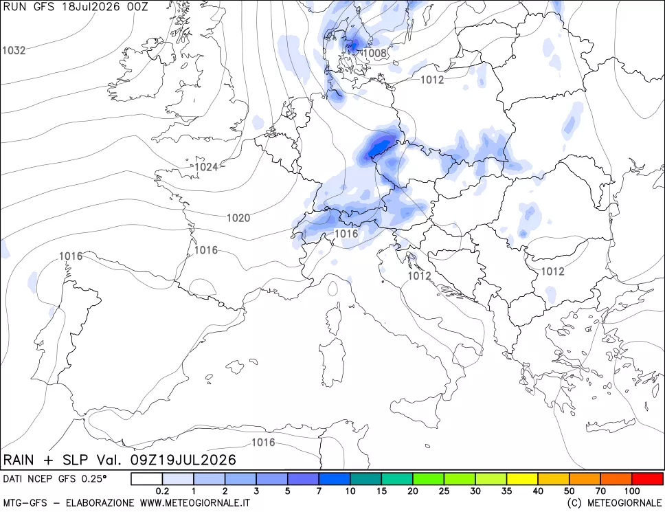 mappa Precipitazioni e pressione SLM