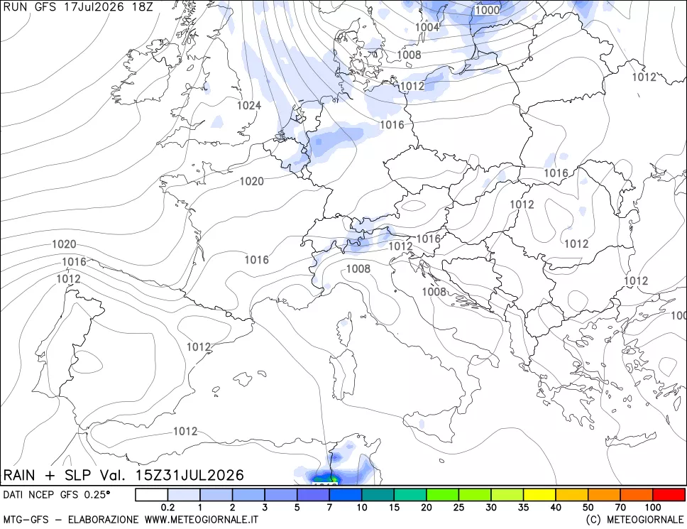 mappa Precipitazioni e pressione SLM