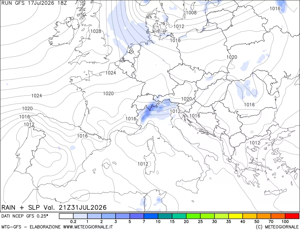 mappa Precipitazioni e pressione SLM