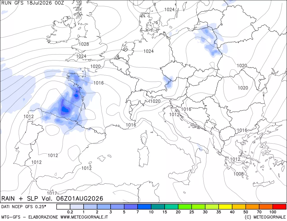 mappa Precipitazioni e pressione SLM