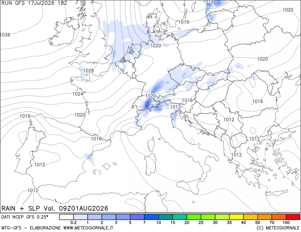 mappa Precipitazioni e pressione SLM