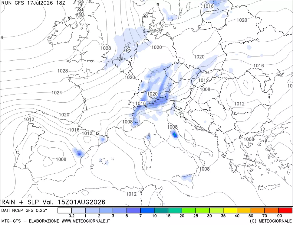 mappa Precipitazioni e pressione SLM