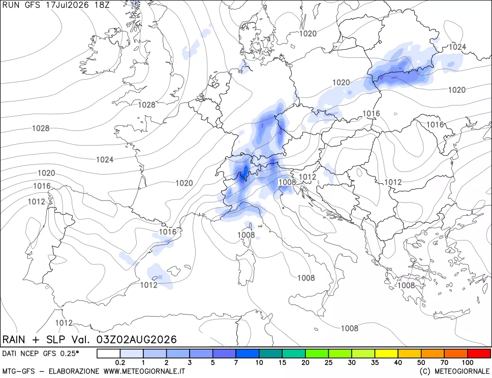 mappa Precipitazioni e pressione SLM