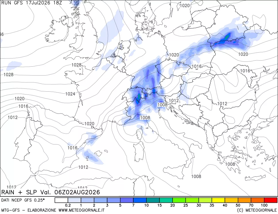 mappa Precipitazioni e pressione SLM