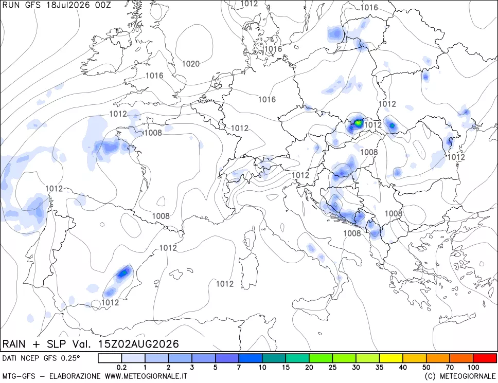 mappa Precipitazioni e pressione SLM