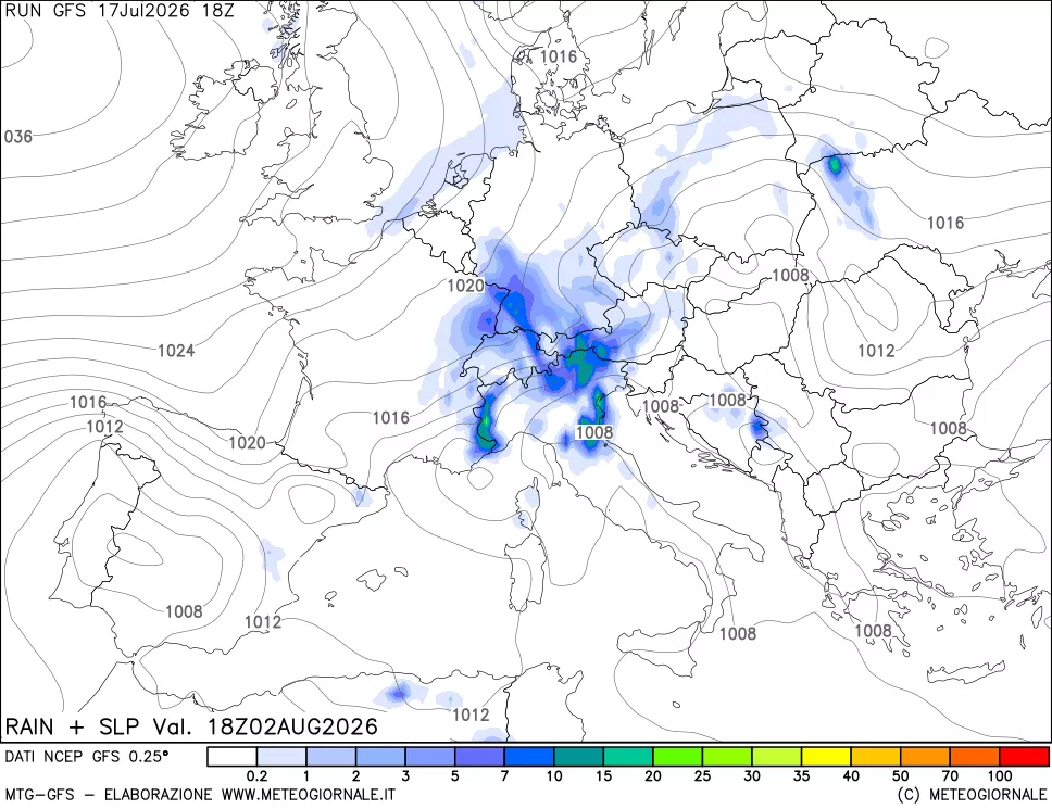 mappa Precipitazioni e pressione SLM