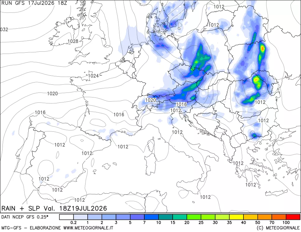 mappa Precipitazioni e pressione SLM