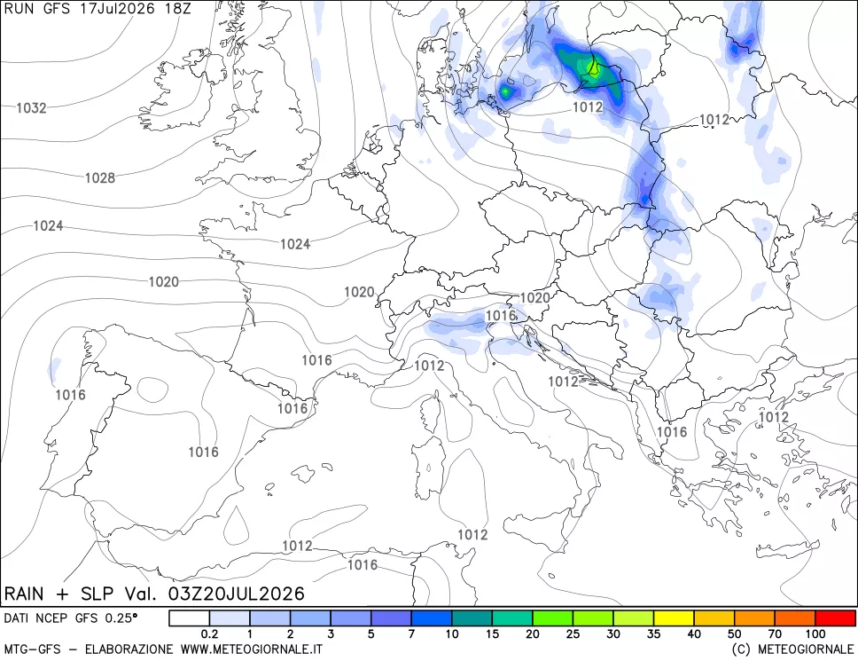 mappa Precipitazioni e pressione SLM