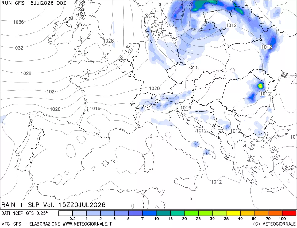 mappa Precipitazioni e pressione SLM