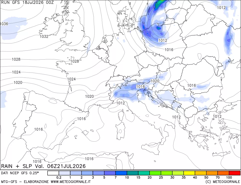 mappa Precipitazioni e pressione SLM