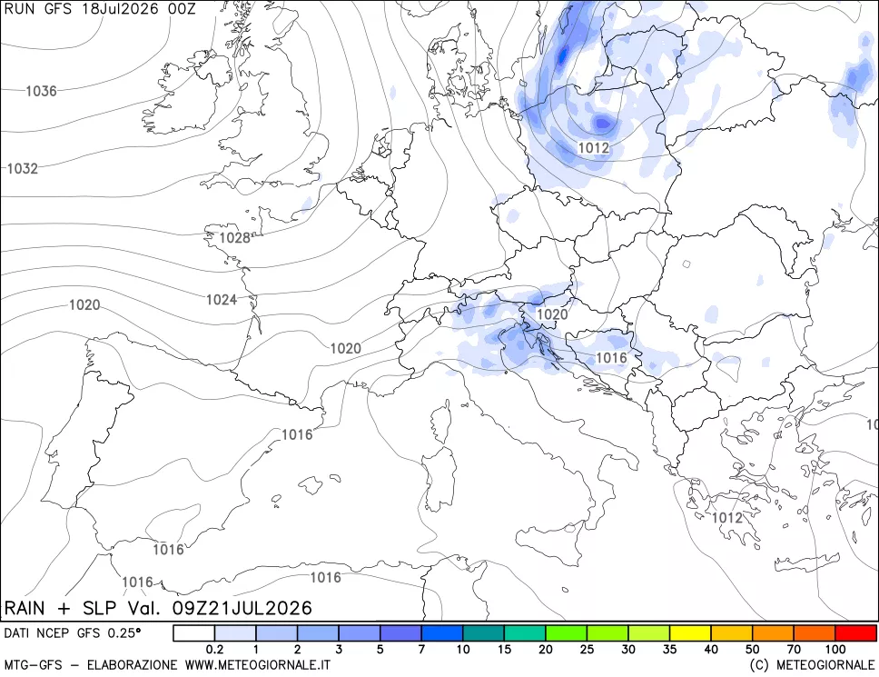 mappa Precipitazioni e pressione SLM