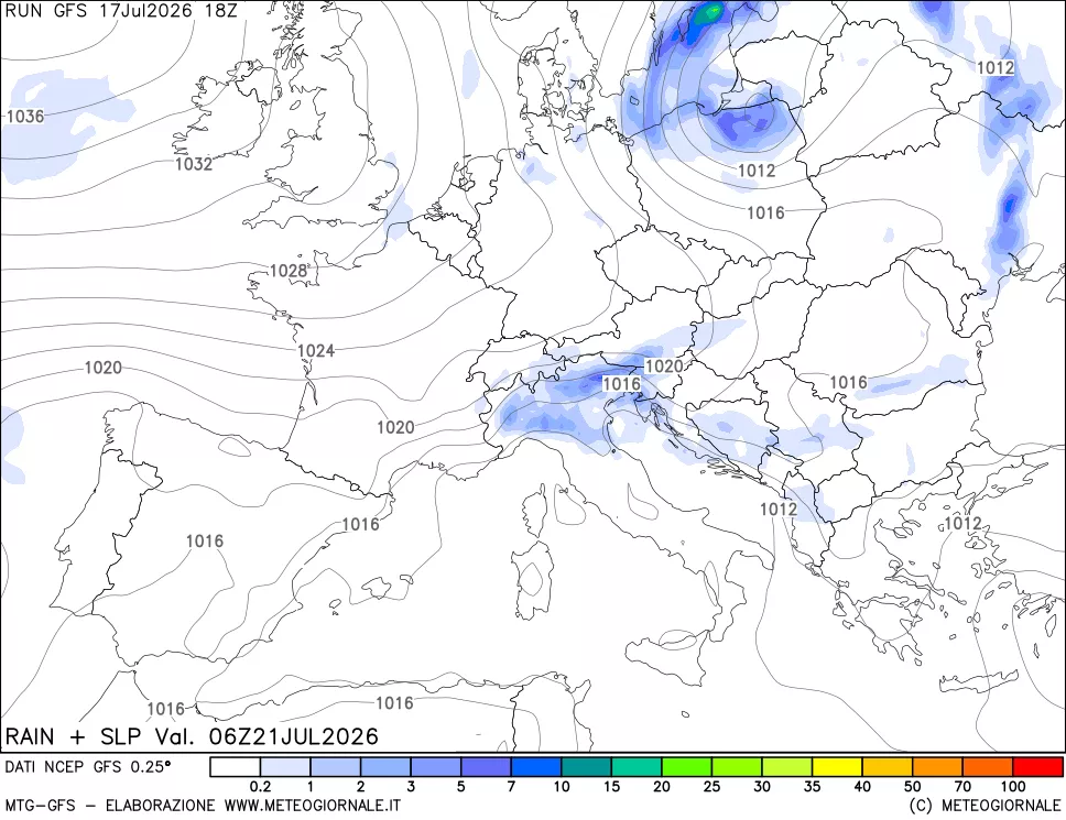 mappa Precipitazioni e pressione SLM