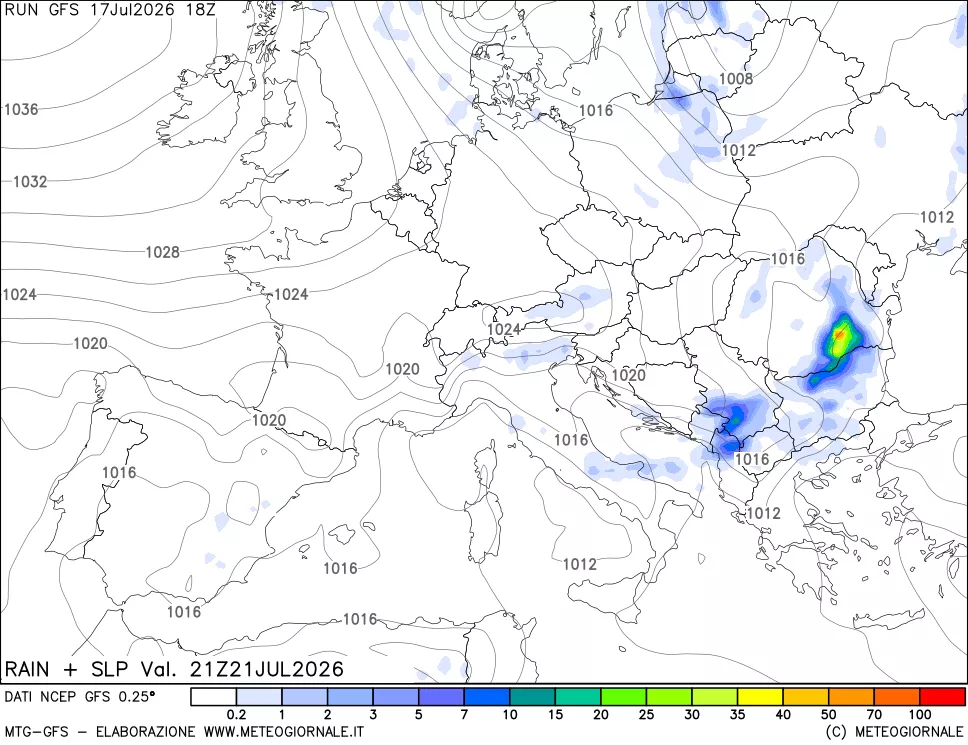 mappa Precipitazioni e pressione SLM