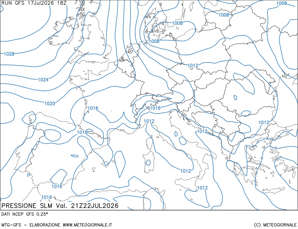 mappa Pressione sul livello del mare