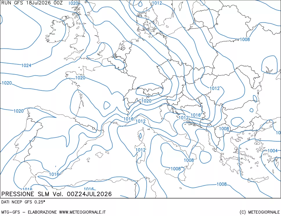 mappa Pressione sul livello del mare