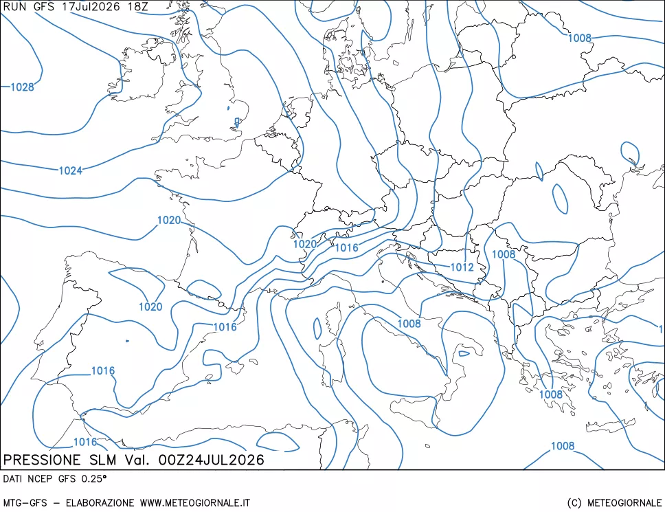 mappa Pressione sul livello del mare