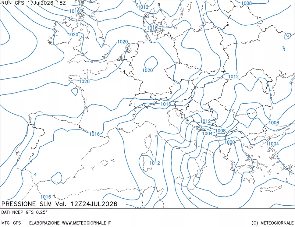 mappa Pressione sul livello del mare