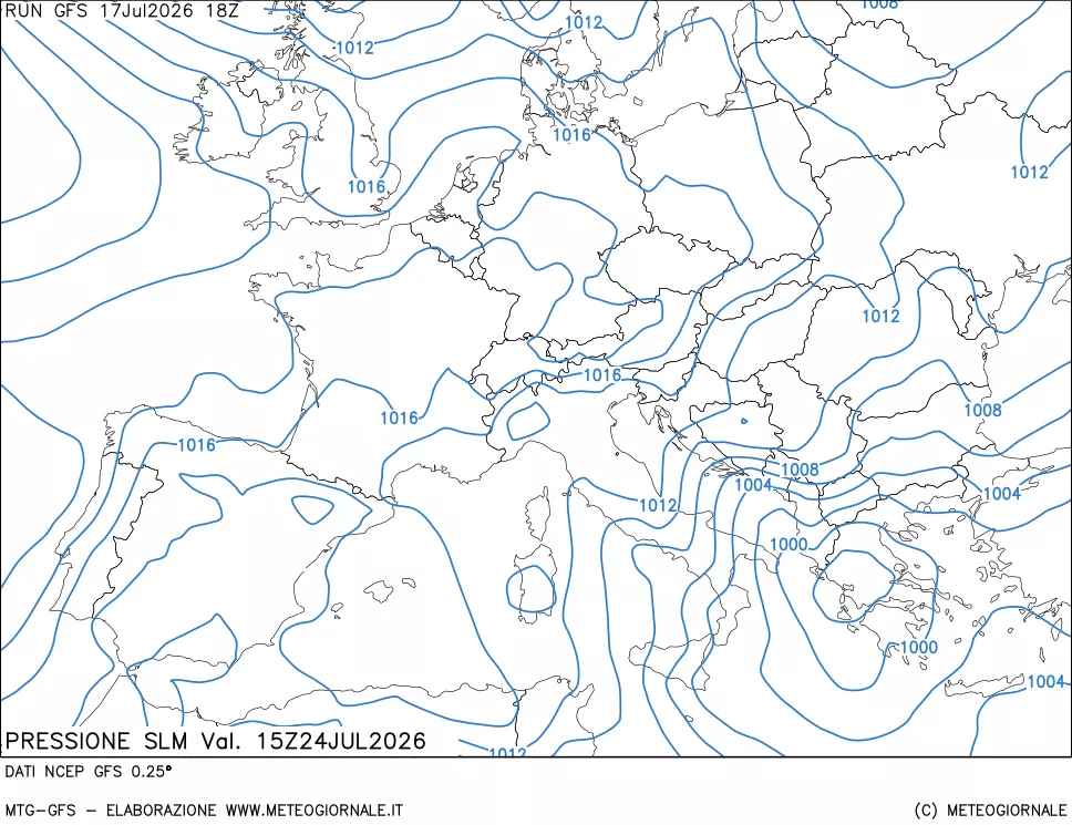 mappa Pressione sul livello del mare