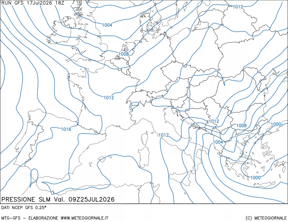 mappa Pressione sul livello del mare