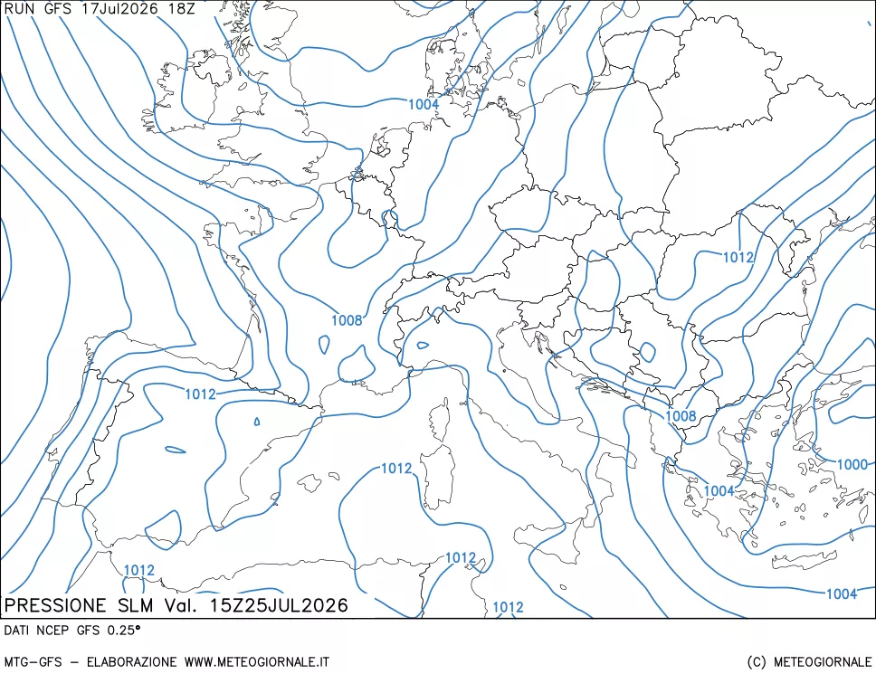 mappa Pressione sul livello del mare