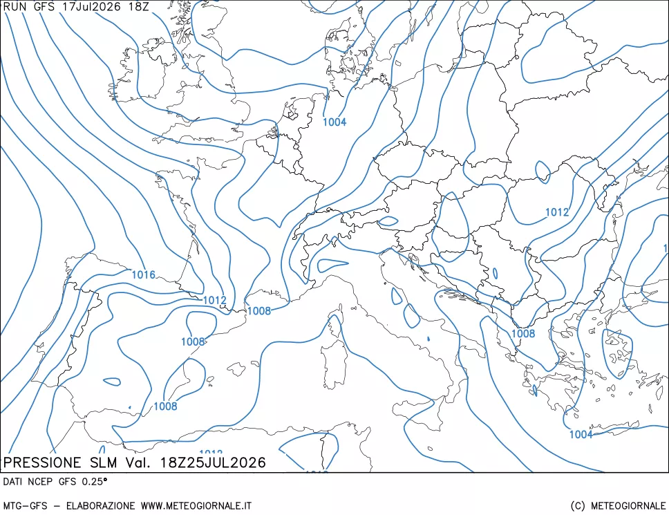 mappa Pressione sul livello del mare
