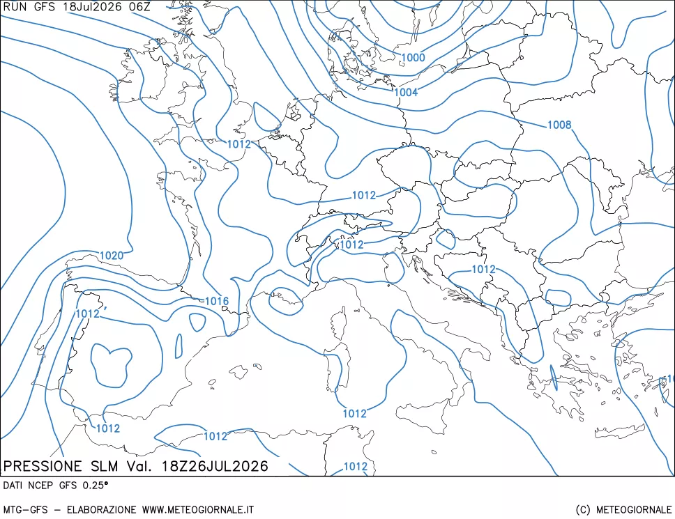 mappa Pressione sul livello del mare