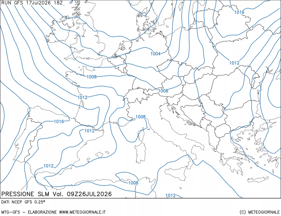 mappa Pressione sul livello del mare
