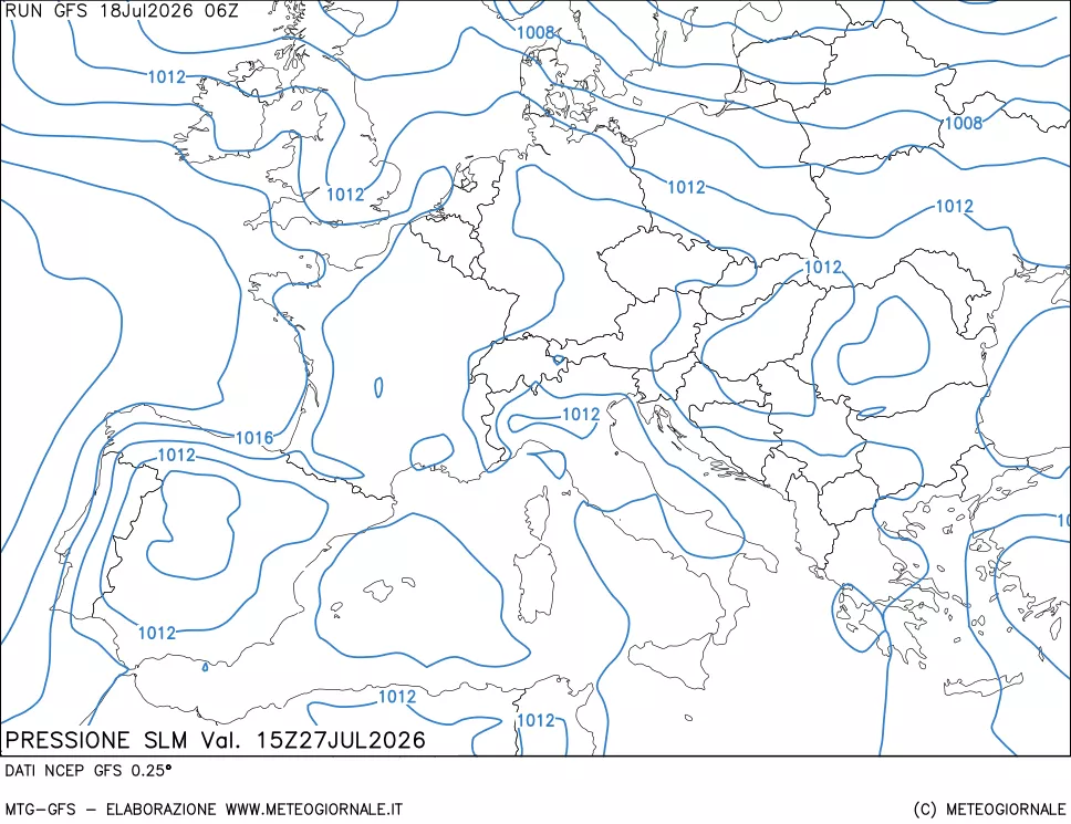 mappa Pressione sul livello del mare