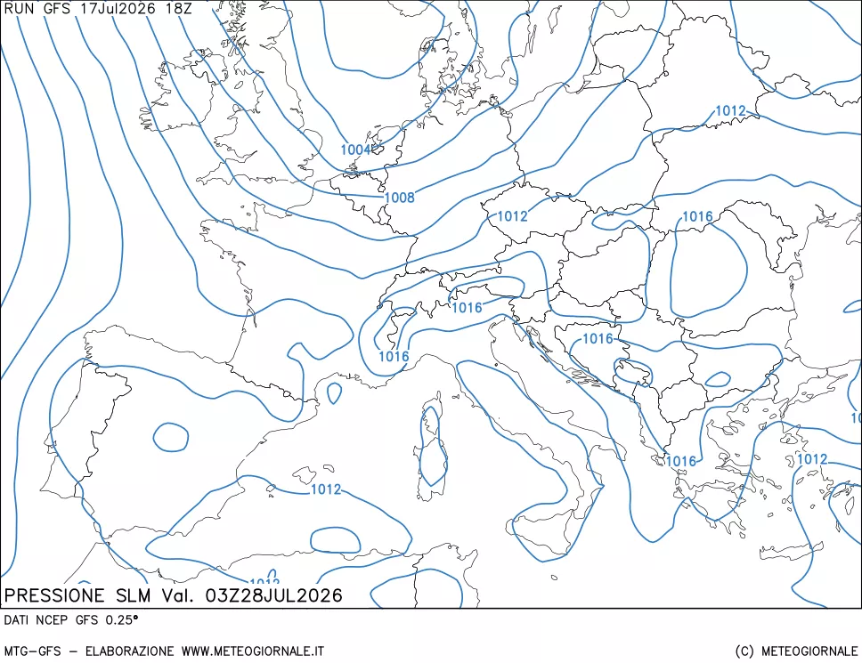 mappa Pressione sul livello del mare