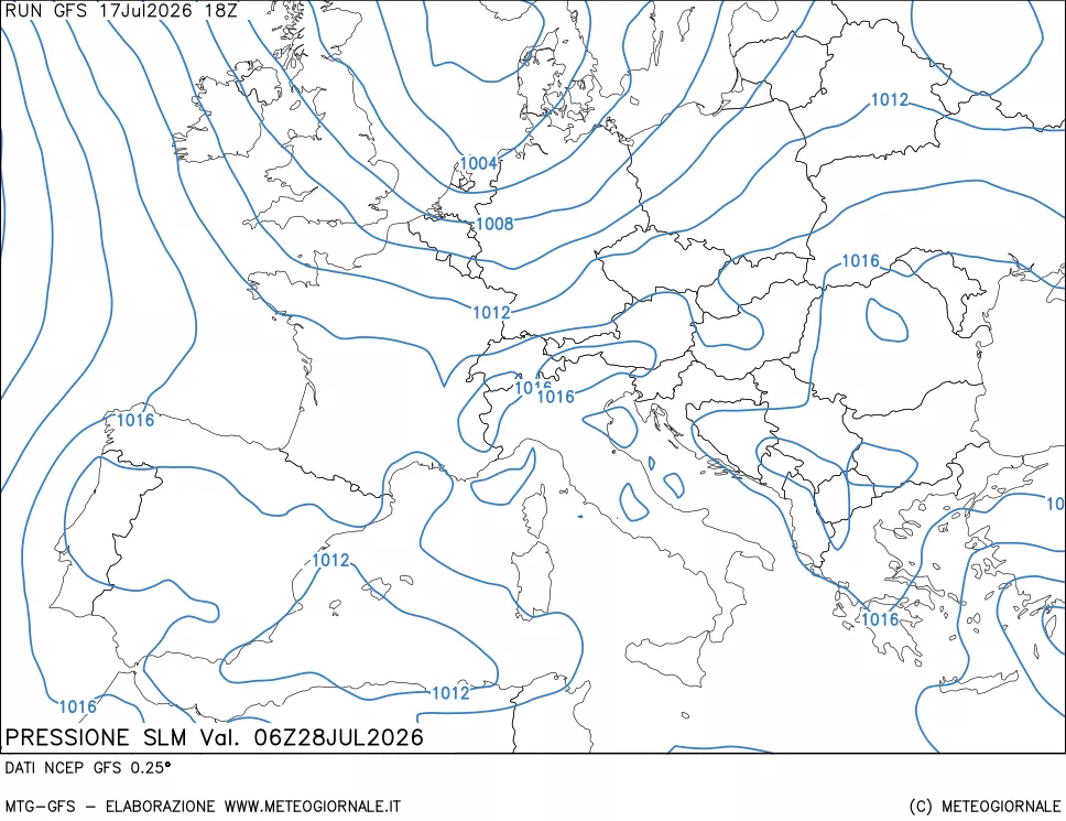 mappa Pressione sul livello del mare