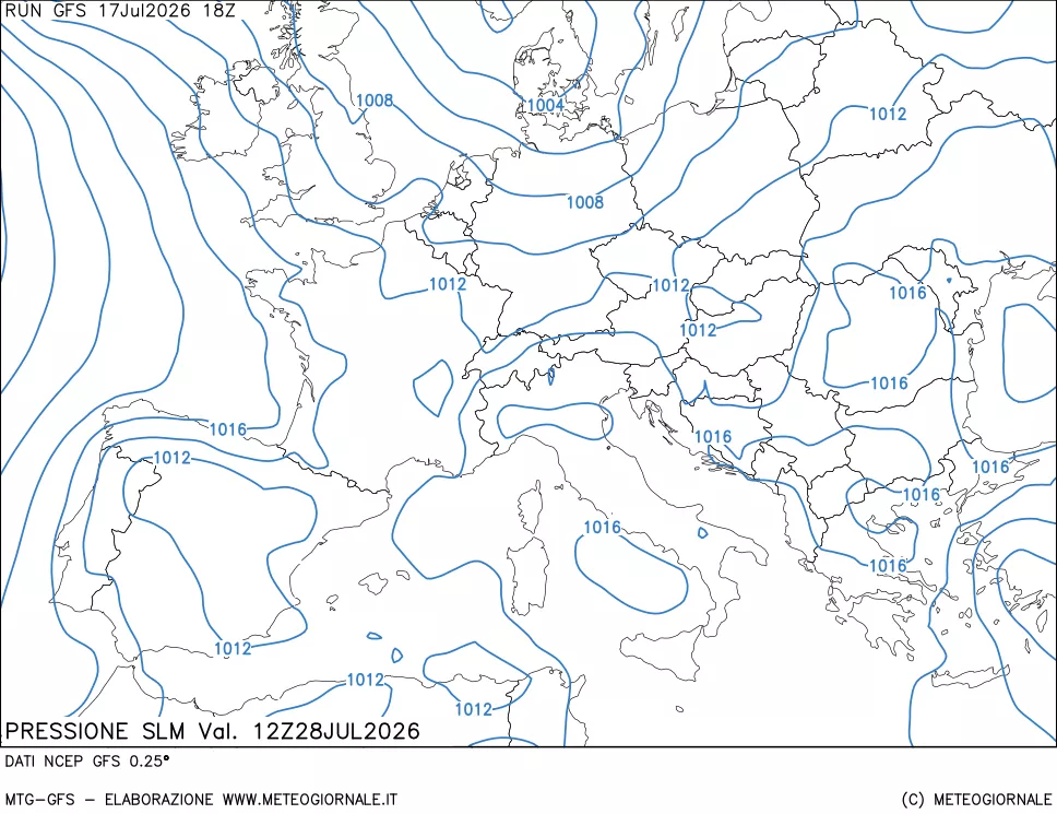 mappa Pressione sul livello del mare