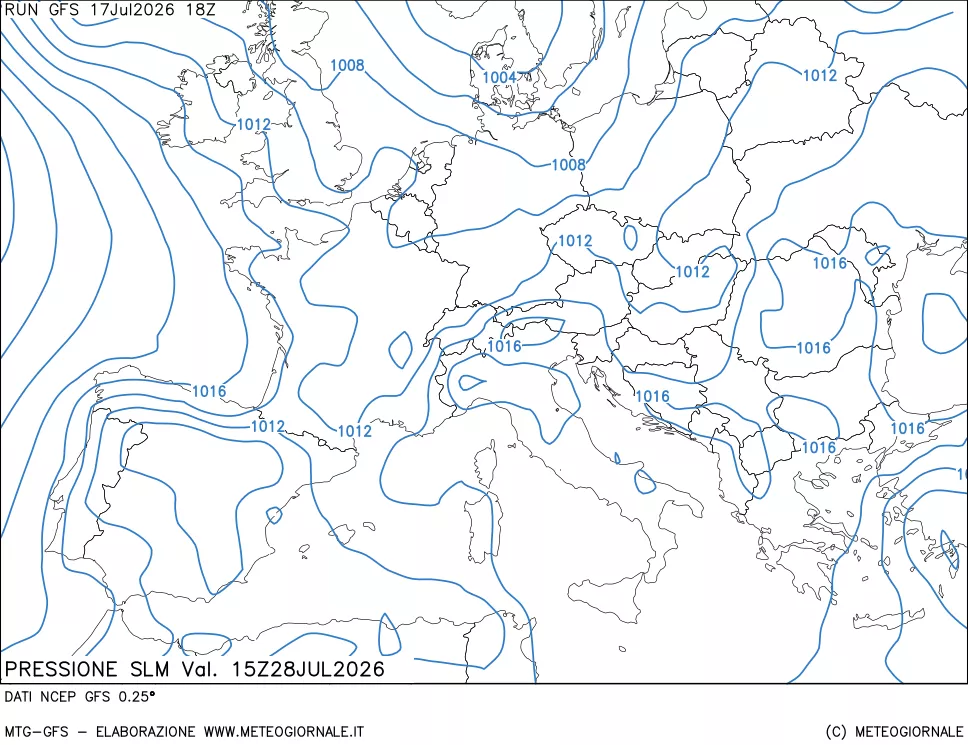 mappa Pressione sul livello del mare