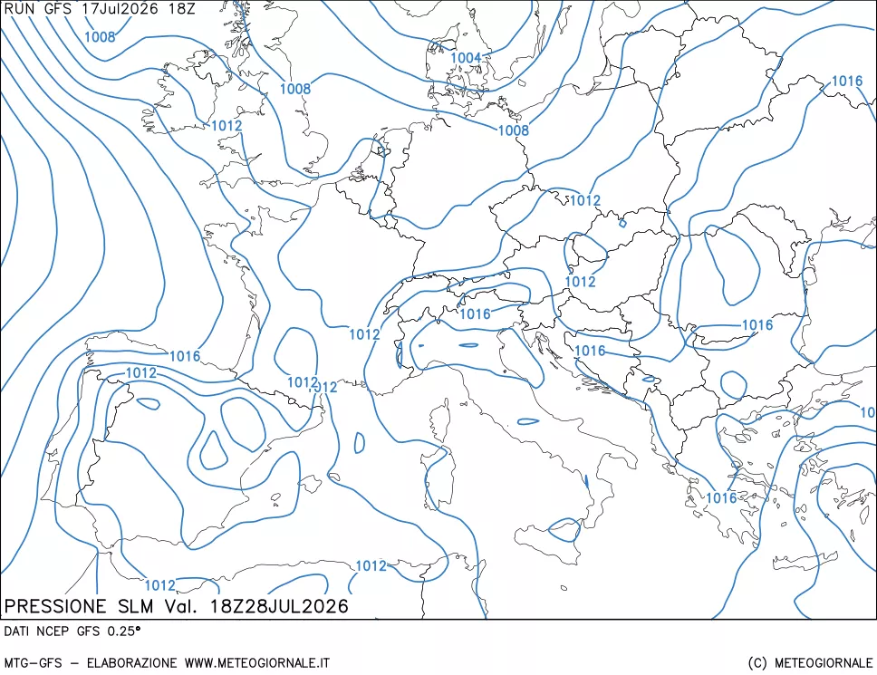 mappa Pressione sul livello del mare
