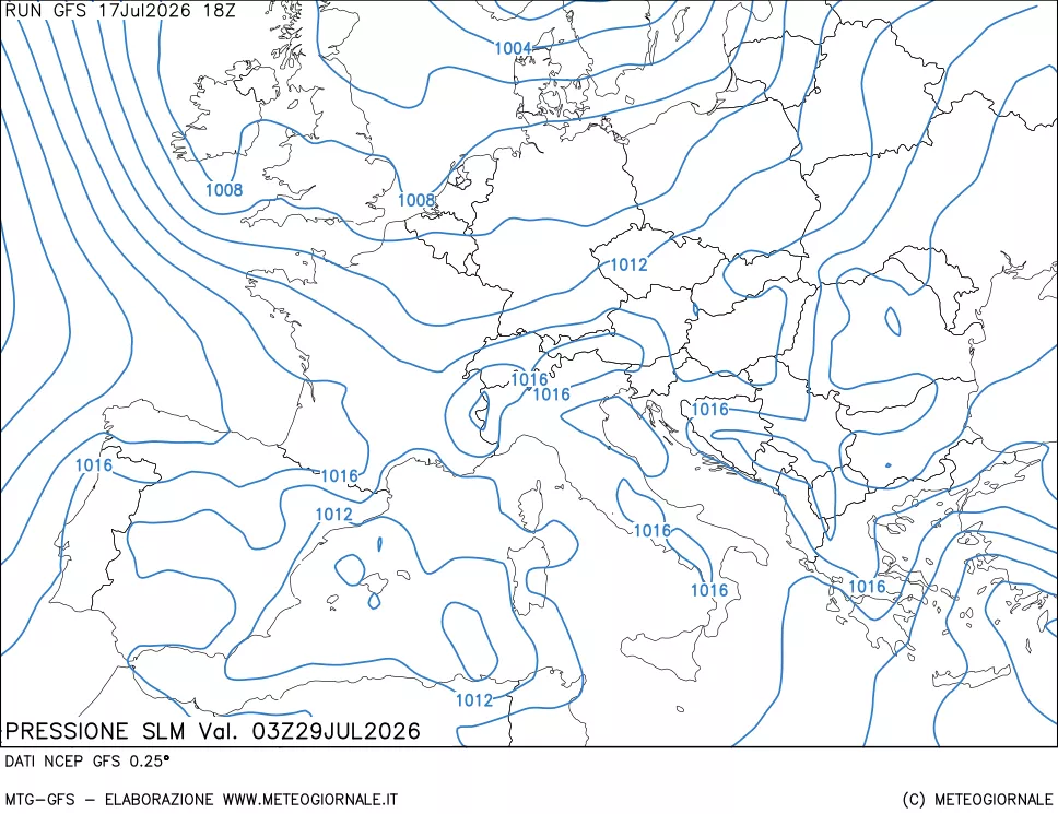 mappa Pressione sul livello del mare