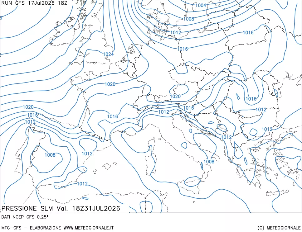 mappa Pressione sul livello del mare